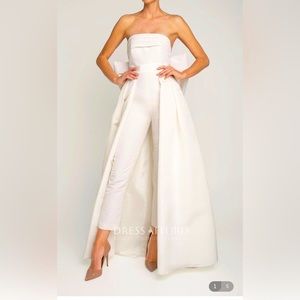 STUNNING 🤩 Strapless Empire Satin Wedding Pantsuit with Removable Skirt and Bow